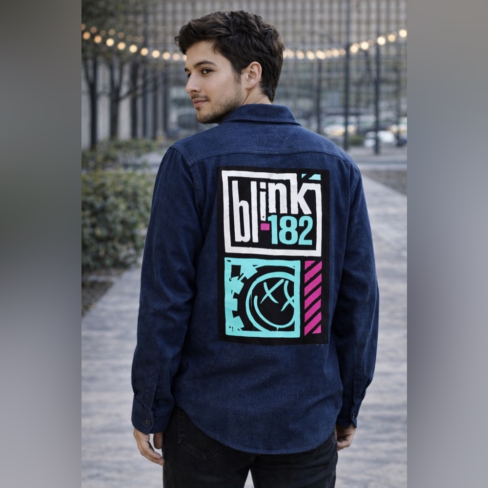 Upcycled Blink 182 Graphic Tee On Berkley Jensen Shacket OVERSIZED Size S PTP 23